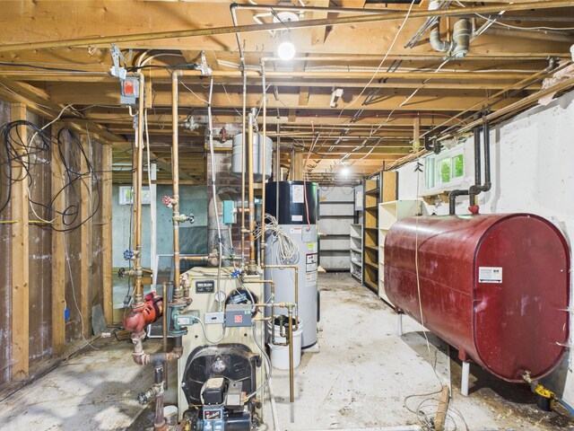80 Garden Cir, Caribou, ME 04736 - below grade area featuring water heater, heating fuel, and a heating unit
