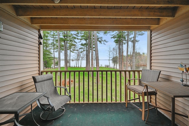 39 Turtle Run Rd Unit 8, Winthrop, ME 04364 - exterior space with a water view and beamed ceiling