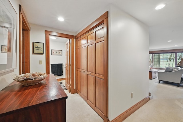 39 Turtle Run Rd Unit 8, Winthrop, ME 04364 - hallway with light colored carpet and recessed lighting