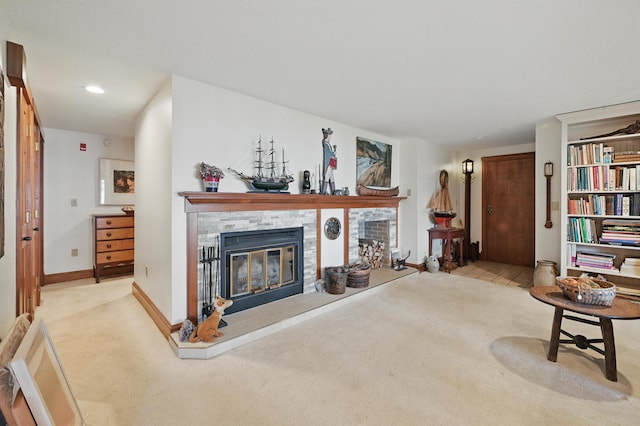39 Turtle Run Rd Unit 8, Winthrop, ME 04364 - carpeted living room featuring a tile fireplace and recessed lighting