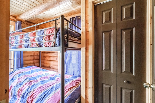 26 Mountain View Ln, Woodstock, ME 04219 - bedroom featuring beam ceiling and wooden ceiling