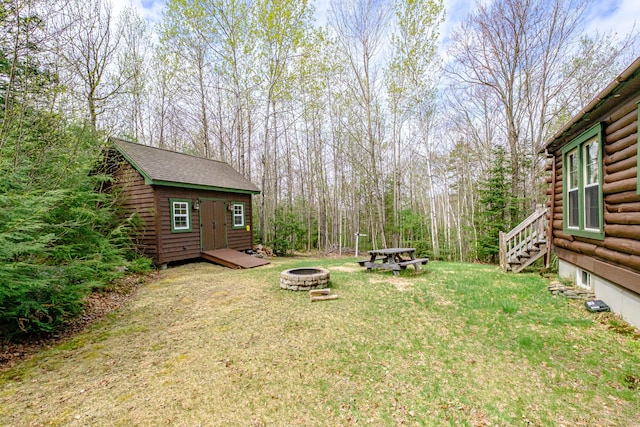 26 Mountain View Ln, Woodstock, ME 04219 - view of yard featuring an outbuilding and a fire pit