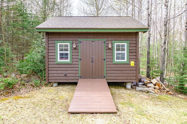 26 Mountain View Ln, Woodstock, ME 04219 - view of shed with a forest view