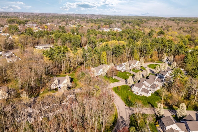 birds eye view of property with a wooded view and a residential view