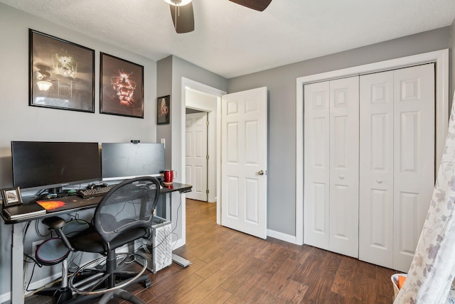 178 Bradley St, Saco, ME 04072 - office area with dark wood-style flooring, ceiling fan, and baseboards
