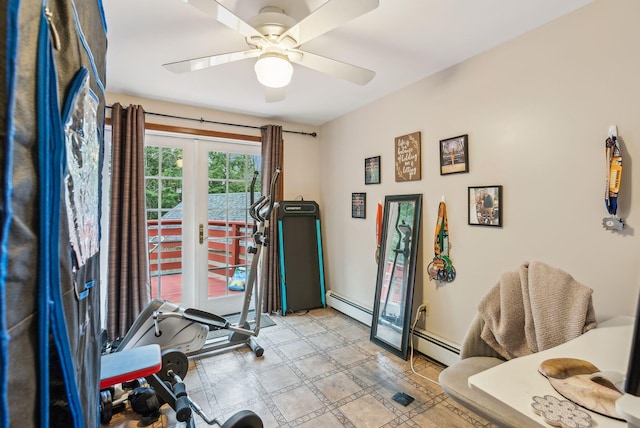 178 Bradley St, Saco, ME 04072 - exercise area with baseboard heating, light flooring, and a ceiling fan