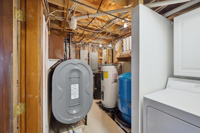 utility room with water heater, oil tank, and electric panel