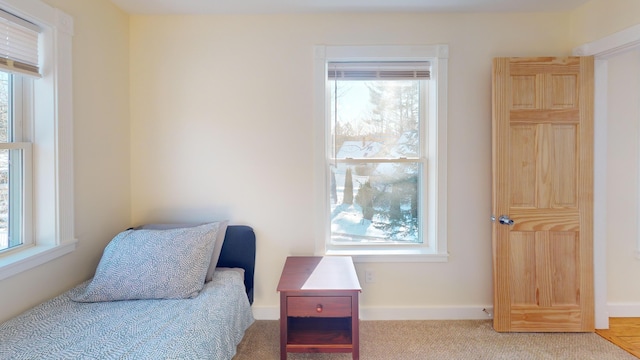 living area with plenty of natural light and carpet flooring