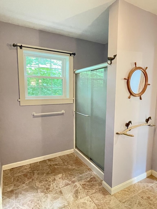 45 Seaview Ter, Belfast, ME 04915 - bathroom featuring a shower stall and baseboards