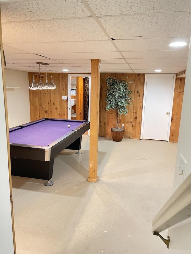 45 Seaview Ter, Belfast, ME 04915 - recreation room with a drop ceiling, wood walls, and pool table