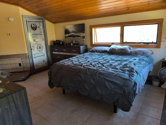 29 Punkin Hill Rd, South Thomaston, ME 04858 - tiled bedroom with wood ceiling and vaulted ceiling