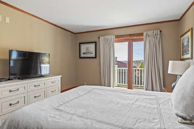 47 Atlantic Ave, Boothbay Harbor, ME 04538 - bedroom with crown molding and access to exterior