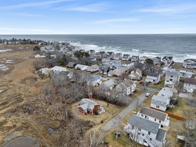 aerial view featuring a water view and a residential view
