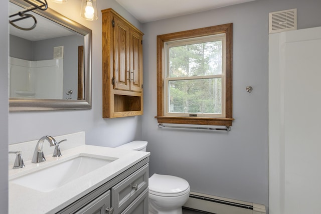 84 Old Carriage Rd Unit 84, Auburn, ME 04210 - bathroom with a baseboard heating unit, vanity, and a shower