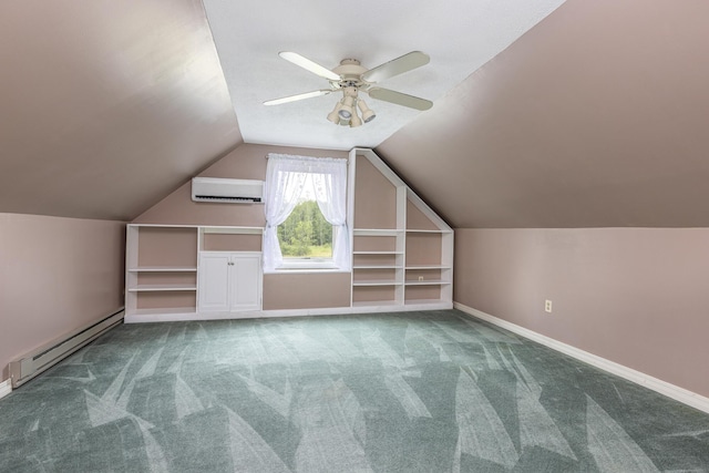 84 Old Carriage Rd Unit 84, Auburn, ME 04210 - bonus room featuring a baseboard radiator, a wall unit AC, carpet flooring, a ceiling fan, and lofted ceiling