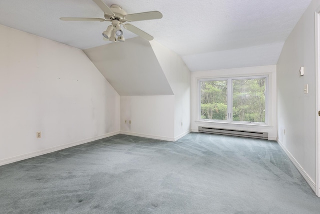 84 Old Carriage Rd Unit 84, Auburn, ME 04210 - additional living space with a baseboard radiator, carpet flooring, lofted ceiling, and a ceiling fan