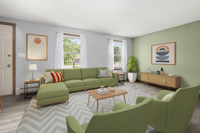 84 Old Carriage Rd Unit 84, Auburn, ME 04210 - living room featuring wood finished floors and a baseboard radiator