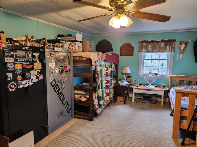 53 Village Rd, Stetson, ME 04488 - carpeted bedroom with ornamental molding and ceiling fan