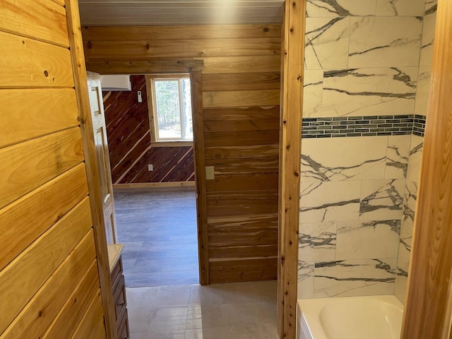 144 Redneck Rd, Starks, ME 04911 - bathroom with wooden walls and wood finished floors