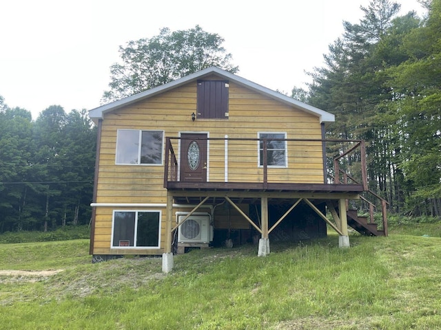 144 Redneck Rd, Starks, ME 04911 - back of house featuring a wooden deck and stairway