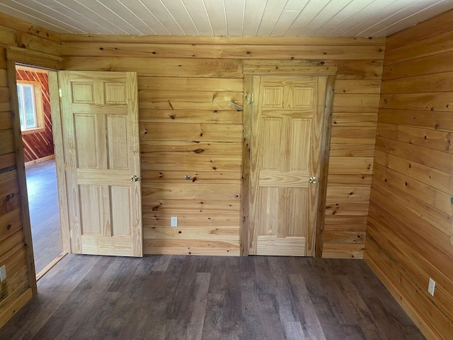 144 Redneck Rd, Starks, ME 04911 - unfurnished room featuring dark wood finished floors, wooden walls, and wood ceiling