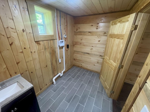 144 Redneck Rd, Starks, ME 04911 - washroom with wood tiled floors, wooden walls, and wood ceiling