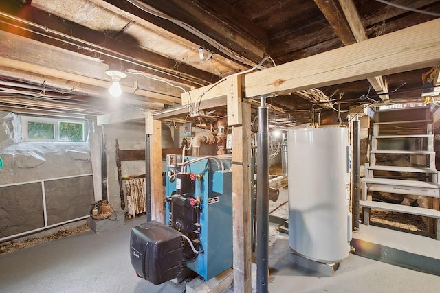 basement with water heater