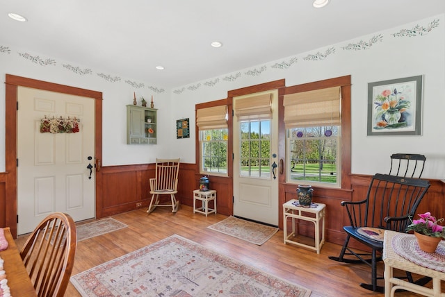 33 Smith Rd, Hallowell, ME 04347 - foyer entrance featuring wood finished floors, recessed lighting, and a wainscoted wall