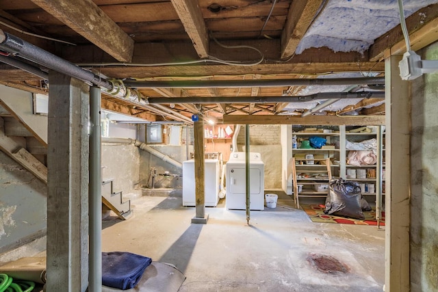 8 Park St, Camden, ME 04843 - unfinished below grade area featuring separate washer and dryer and stairs