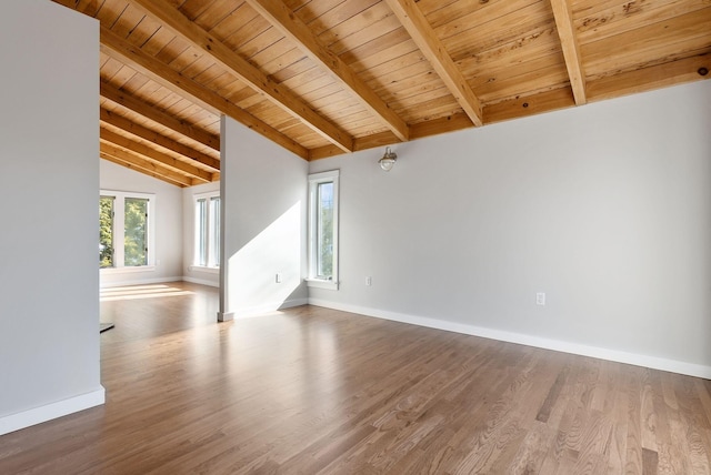 27 Rein Rd, Saint George, ME 04859 - unfurnished living room featuring baseboards, lofted ceiling with beams, and wood finished floors
