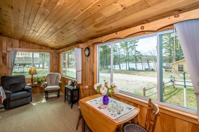 33 Rennie Ln, Brownfield, ME 04010 - sunroom / solarium with carpet flooring, a water view, lofted ceiling, and a wealth of natural light