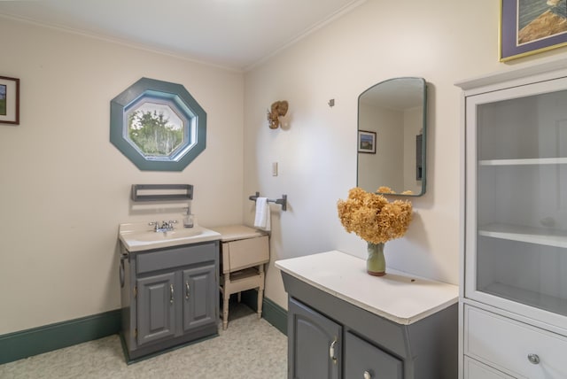 361 Sedgwick Ridge Rd, Sedgwick, ME 04676 - bathroom featuring crown molding and vanity