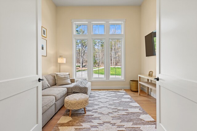 doorway with wood finished floors