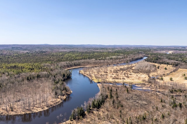 291 River Rd, Milo, ME 04463 - birds eye view of property featuring a water view and a wooded view