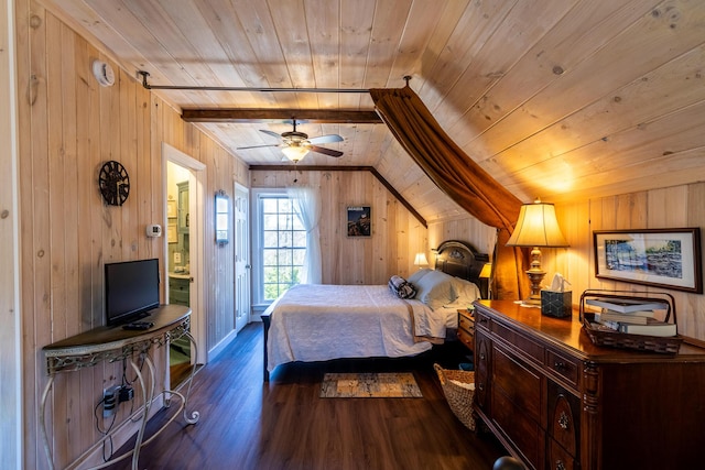 bedroom featuring wooden walls, wooden ceiling, and wood finished floors