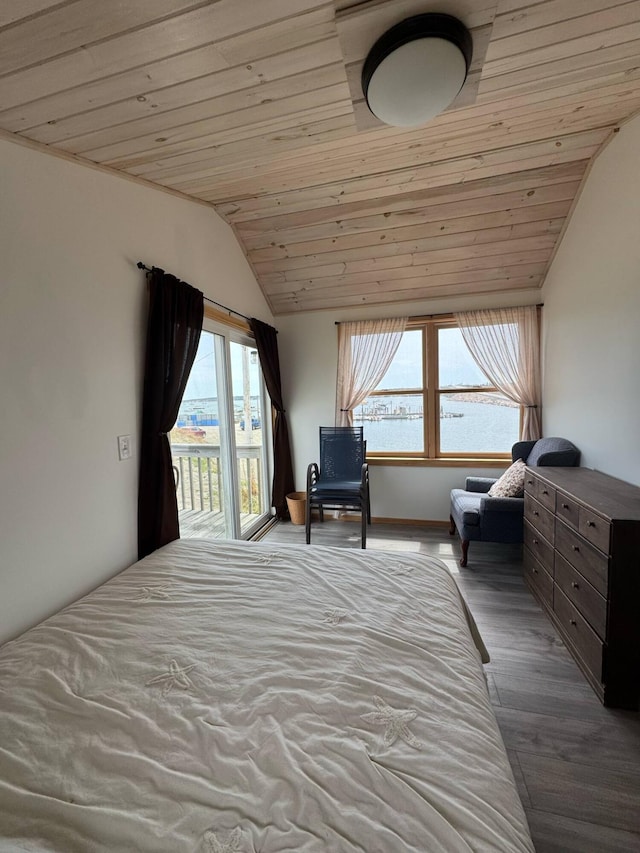 10 Wharf St, Jonesport, ME 04649 - bedroom featuring vaulted ceiling, wood ceiling, access to exterior, and multiple windows