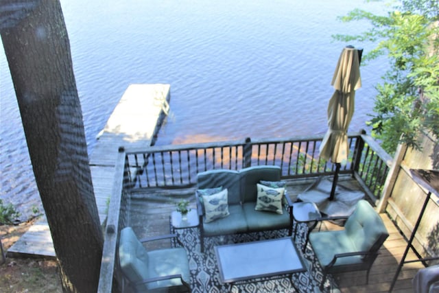 150 Birchwood Rd, Gray, ME 04039 - wooden deck featuring an outdoor hangout area and a water view