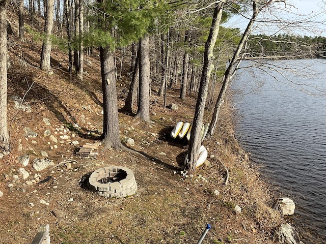 150 Birchwood Rd, Gray, ME 04039 - view of yard featuring a water view and an outdoor fire pit