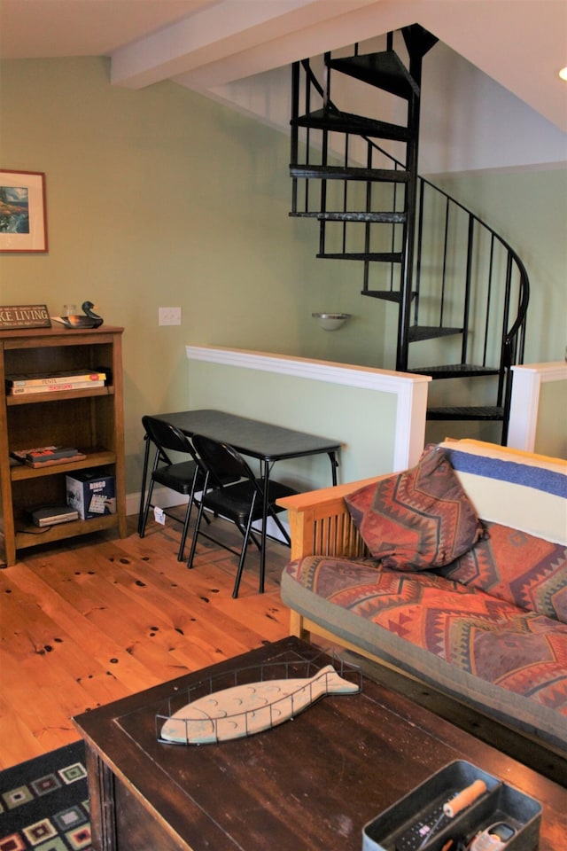 150 Birchwood Rd, Gray, ME 04039 - dining space with recessed lighting, baseboards, beam ceiling, and hardwood / wood-style floors