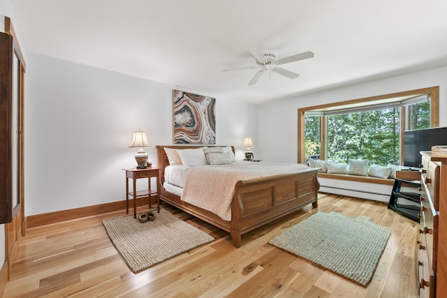 1515 Old Augusta Rd, Waldoboro, ME 04572 - bedroom featuring light wood-style floors, a ceiling fan, baseboards, and baseboard heating