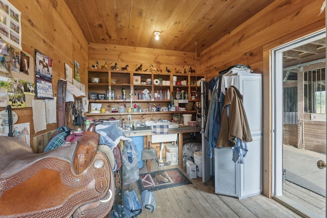 1515 Old Augusta Rd, Waldoboro, ME 04572 - miscellaneous room featuring hardwood / wood-style flooring, wood ceiling, and wood walls
