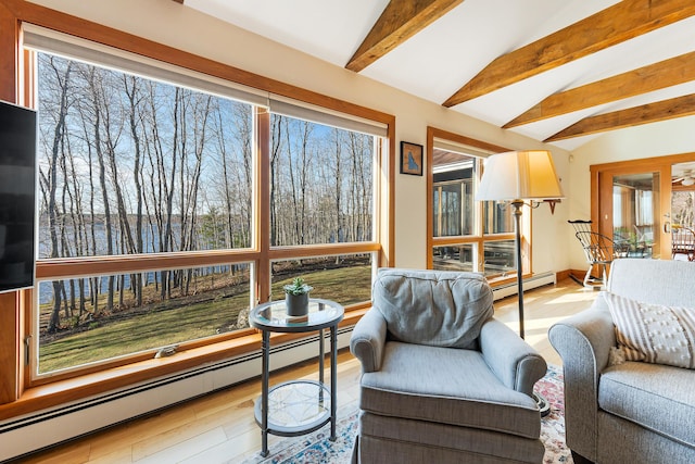 1515 Old Augusta Rd, Waldoboro, ME 04572 - interior space featuring beam ceiling, a wealth of natural light, and baseboard heating