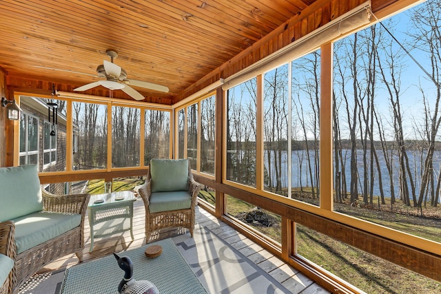1515 Old Augusta Rd, Waldoboro, ME 04572 - sunroom / solarium featuring plenty of natural light, a ceiling fan, and a water view