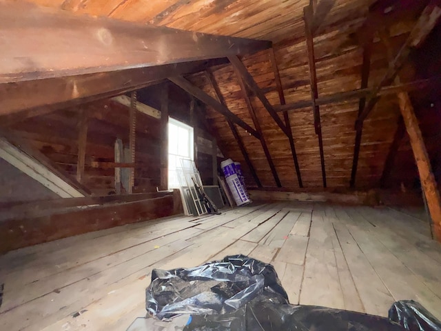 view of unfinished attic