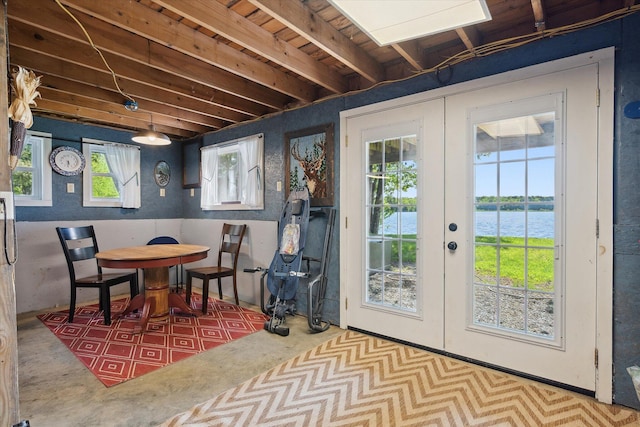 32 Whites Pond Rd, Palmyra, ME 04965 - dining area with french doors and a water view