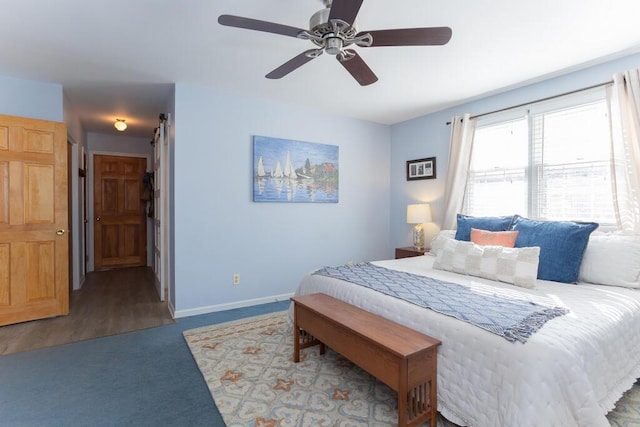 107 Elm St, Farmington, ME 04938 - bedroom featuring baseboards, a ceiling fan, and carpet