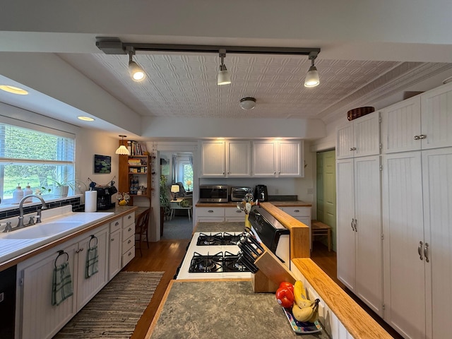 412 N Lubec Rd, Lubec, ME 04652 - kitchen with a sink, dark wood-style floors, plenty of natural light, and white gas range