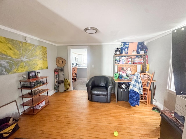 6 Hudson St, Bangor, ME 04401 - sitting room featuring baseboards, hardwood / wood-style floors, and crown molding