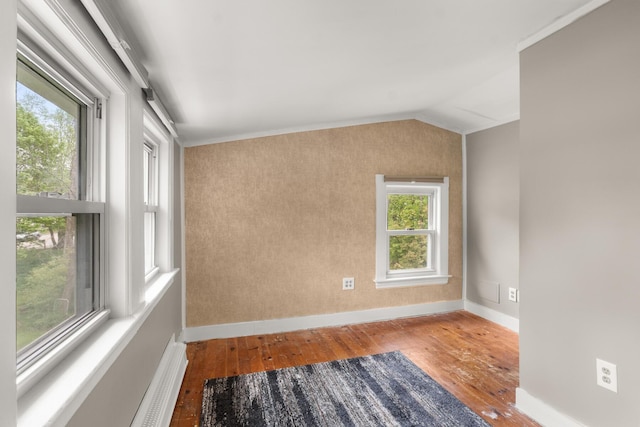 8 Organug Rd, York, ME 03909 - unfurnished room with wood-type flooring, baseboards, and vaulted ceiling