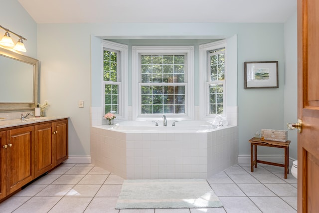 148 Hunter Way, Falmouth, ME 04105 - full bathroom with plenty of natural light, tile patterned flooring, vanity, and a garden tub